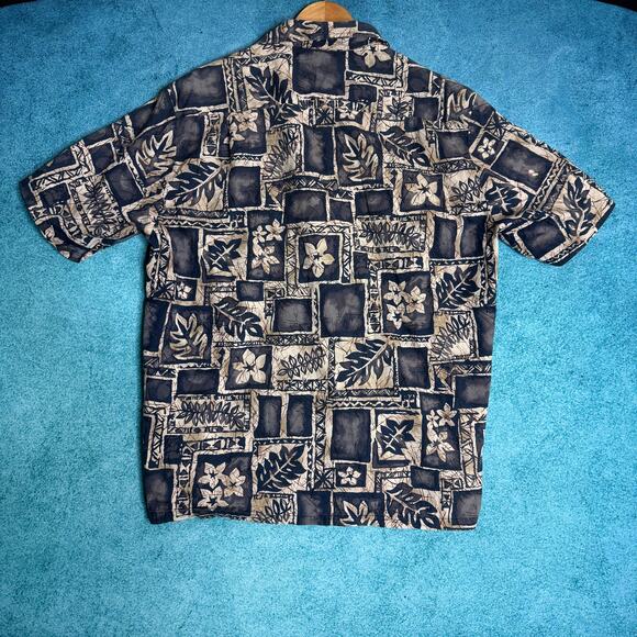 Vintage Hawaiian Reserve Shirt Floral Blue Cream Tan Aloha Button Up L - Picture 9 of 14